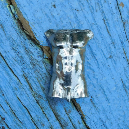 Male Torso Brooch (Front View), Handcast Pewter, Polished Finish