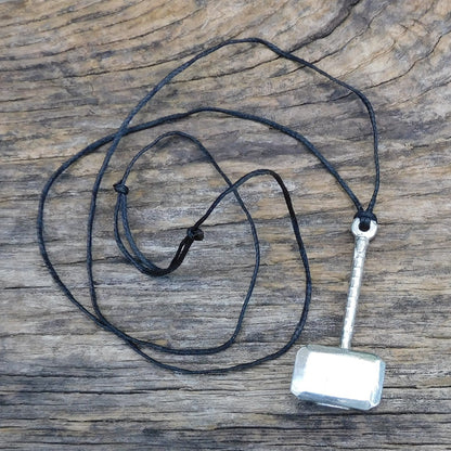 Thor’s Hammer Pendant (Mjolnir), Handcast Pewter Pendant on Adjustable Waxed Cord