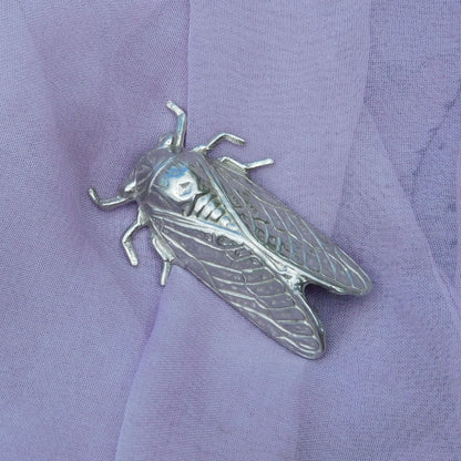 Cicada Brooch, Handcast Pewter, Polished Finish