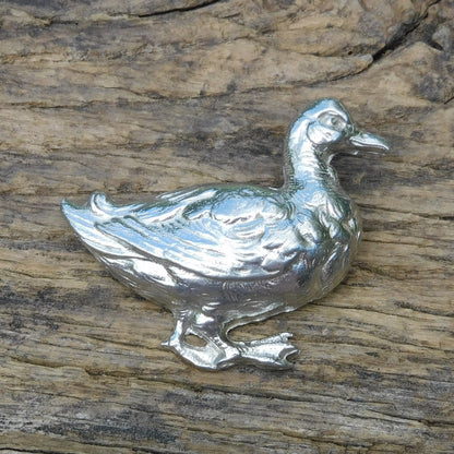 Duck Brooch, Handcast Pewter Brooch, Polished Finish