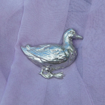 Duck Brooch, Handcast Pewter Brooch, Polished Finish