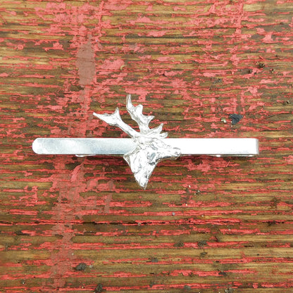 Stag’s Head Tie Clip, Handcast Pewter Tie Clip, Polished Finish