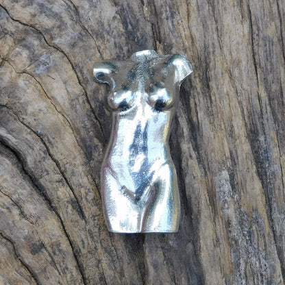 Female Torso Brooch (Front View), Handcast Pewter, Polished Finish