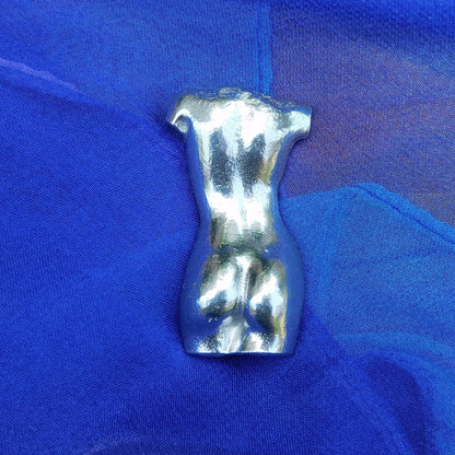 Female Torso Brooch (Rear View), Handcast Pewter, Polished Finish