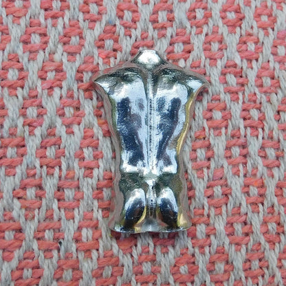 Male Torso Brooch (Rear View), Handcast Pewter, Polished Finish