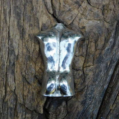 Male Torso Brooch (Rear View), Handcast Pewter, Polished Finish