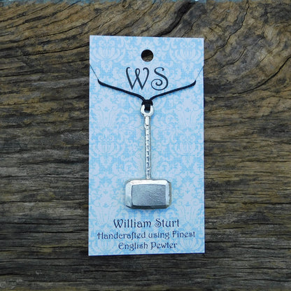 Thor’s Hammer Pendant (Mjolnir), Handcast Pewter Pendant on Adjustable Waxed Cord