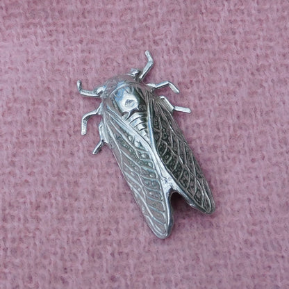 Cicada Brooch, Handcast Pewter, Polished Finish