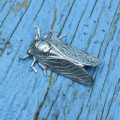 Cicada Brooch, Handcast Pewter, Polished Finish