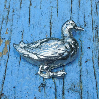 Duck Brooch, Handcast Pewter Brooch, Polished Finish