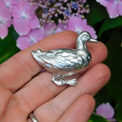 Duck Brooch, Handcast Pewter Brooch, Polished Finish