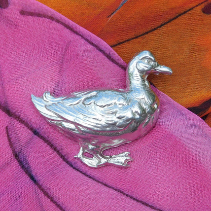 Duck Brooch, Handcast Pewter Brooch, Polished Finish