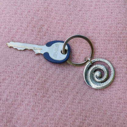Maori Spiral Keyring, Engraved Spiral Key Fob, Handmade, by William Sturt, in Fine Pewter