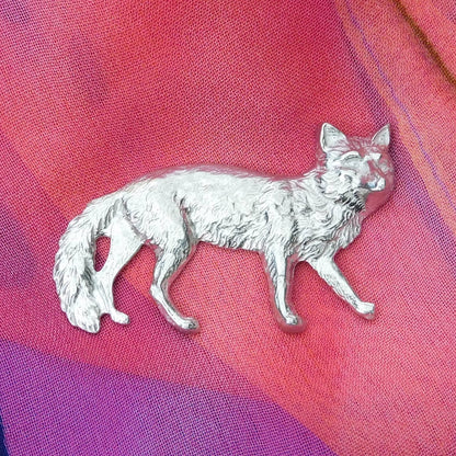 Fox Brooch, Handcast Pewter Brooch, Polished Finish