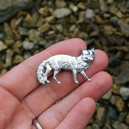 Fox Brooch, Handcast Pewter Brooch, Polished Finish