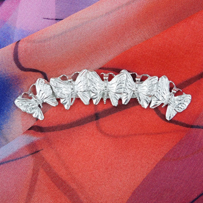 Butterfly Brooch (Five Butterflies Curved Design), Handcast Pewter Brooch, Polished Finish
