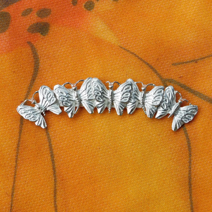 Butterfly Brooch (Five Butterflies Curved Design), Handcast Pewter Brooch, Polished Finish
