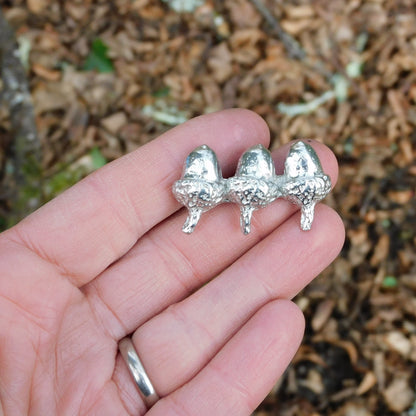 Three Acorns Brooch, Handcast Pewter, Polished Finish