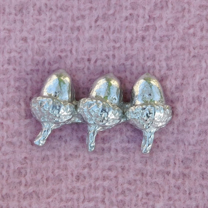 Three Acorns Brooch, Handcast Pewter, Polished Finish