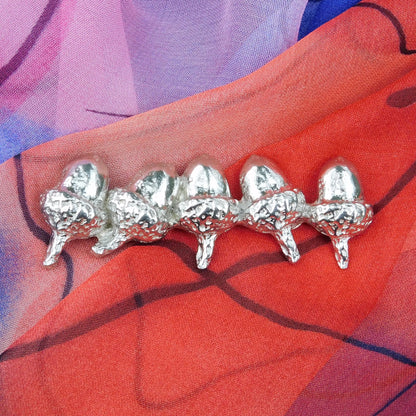 Acorn Brooch (Five Acorns Design), Handcast Pewter Brooch, Polished Finish