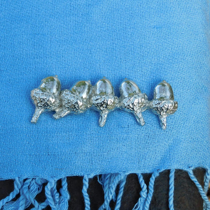 Acorn Brooch (Five Acorns Design), Handcast Pewter Brooch, Polished Finish