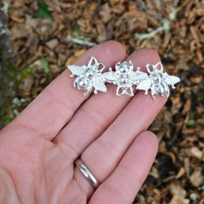 Bee Brooch (Three, Side by Side), Handcast Pewter, Polished Finish