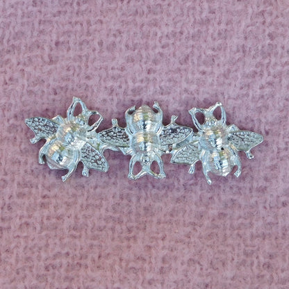 Bee Brooch (Three, Side by Side), Handcast Pewter, Polished Finish