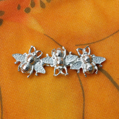 Bee Brooch (Three, Side by Side), Handcast Pewter, Polished Finish