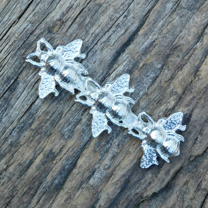Bee Brooch (Three), Handcast Pewter, Polished Finish