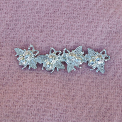 Bee Brooch (Four Bees Design), Handcast Pewter Brooch, Polished Finish