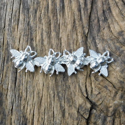 Bee Brooch (Four Bees Design), Handcast Pewter Brooch, Polished Finish