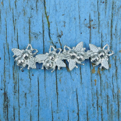 Bee Brooch (Four Bees Design), Handcast Pewter Brooch, Polished Finish