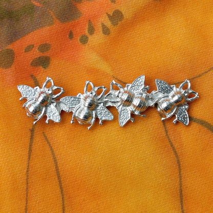 Bee Brooch (Four Bees Design), Handcast Pewter Brooch, Polished Finish