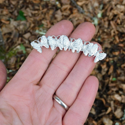 Butterfly Brooch (Five Butterflies Curved Design), Handcast Pewter Brooch, Polished Finish