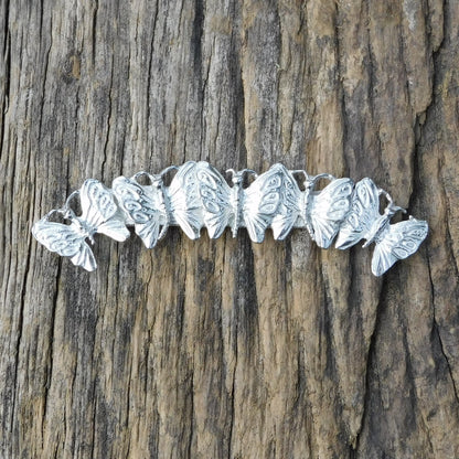 Butterfly Brooch (Five Butterflies Curved Design), Handcast Pewter Brooch, Polished Finish