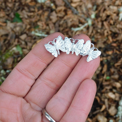 Three Butterflies Brooch, Gardeners Brooch, Butterfly Jewellery, Handmade in Fine Pewter by William Sturt