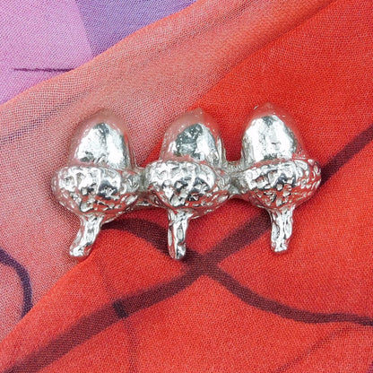 Three Acorns Brooch, Handcast Pewter, Polished Finish
