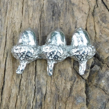 Three Acorns Brooch, Handcast Pewter, Polished Finish