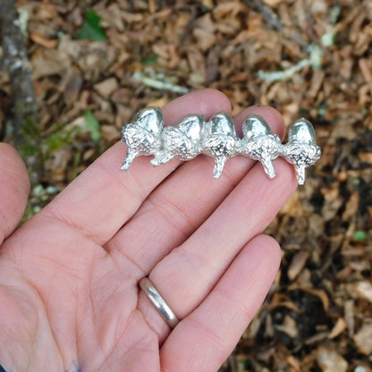 Acorn Brooch (Five Acorns Design), Handcast Pewter Brooch, Polished Finish
