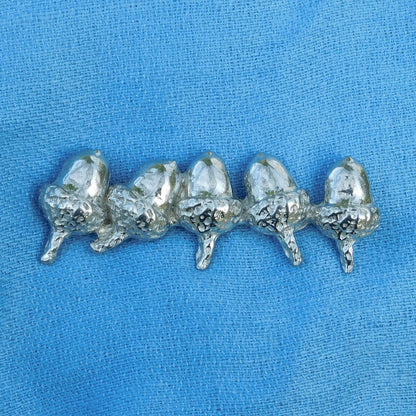 Acorn Brooch (Five Acorns Design), Handcast Pewter Brooch, Polished Finish