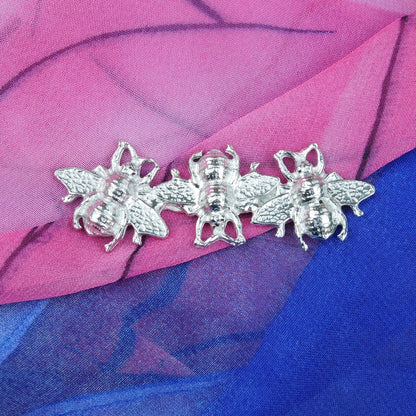 Bee Brooch (Three, Side by Side), Handcast Pewter, Polished Finish