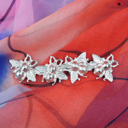 Bee Brooch (Four Bees Design), Handcast Pewter Brooch, Polished Finish