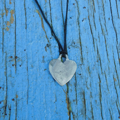 Heart Pendant Necklace, Small Engravable Design, Handcast Pewter on Adjustable Waxed Cord