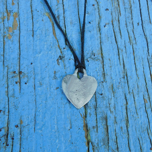 Heart Pendant Necklace, Small Engravable Design, Handcast Pewter on Adjustable Waxed Cord