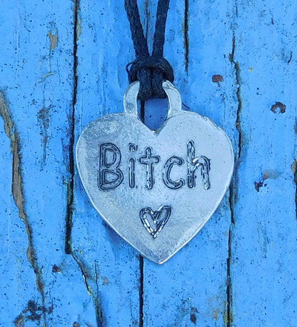 Bitch, BDSM Pendant, Knotted Cord, BDSM Accessories, Sub Pendant, Sub Anklet, Sub Bracelet, Handmade, in Fine Pewter, by William Sturt
