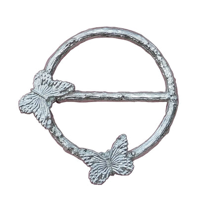 Butterfly Scarf Ring, Oak Twig Circle, Handcast Pewter, Polished Finish