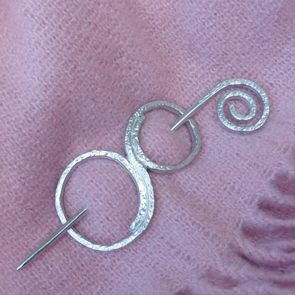 Double Circle Shawl Pin, Celtic Shawl Brooch, Handmade Fine Pewter by William Sturt