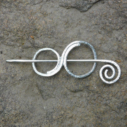 Double Circle Shawl Pin, Celtic Shawl Brooch, Handmade Fine Pewter by William Sturt