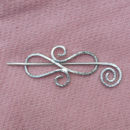 Double Koru Shawl Pin, Celtic Shawl Brooch, Handmade Fine Pewter by William Sturt