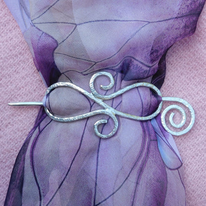 Double Koru Shawl Pin, Celtic Shawl Brooch, Handmade Fine Pewter by William Sturt